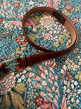 George Men's Brown Leather Dress Belt with Brass Buckle